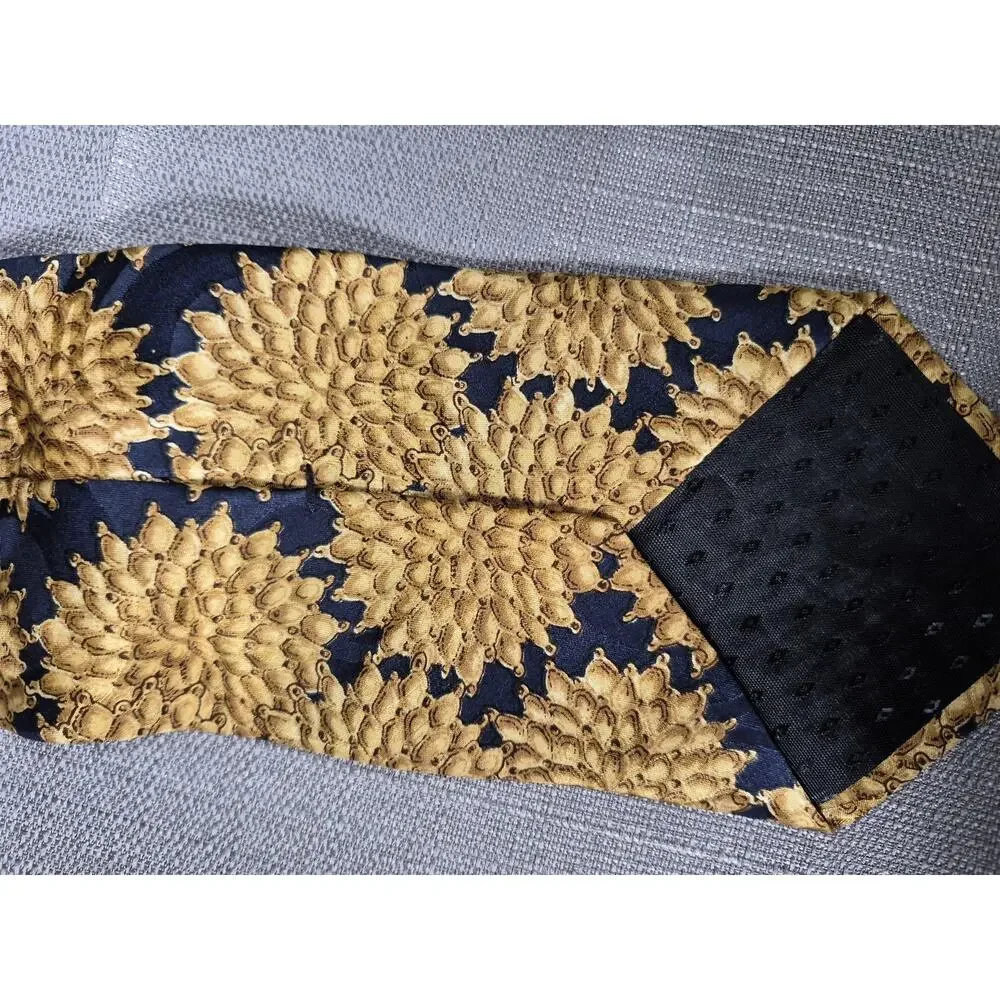 Carlo Ricci Tie Mens Gold Navy Silk Floral Sunburst Necktie Handmade Italy